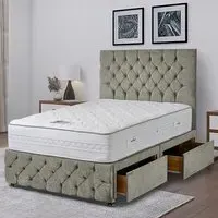 Comfyzone Single Divan Bed with Chesterfield Headboard - Grey, Velvet