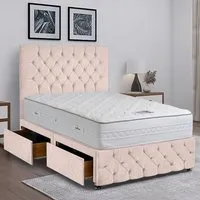 Comfyzone Single Divan Bed with Chesterfield Headboard - Pink, Velvet