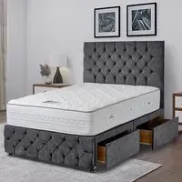 Comfyzone Single Divan Bed with Chesterfield Headboard - Silver, Velvet