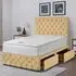 Comfyzone Super King Size Divan Bed with Chesterfield Headboard - Cream, Velvet