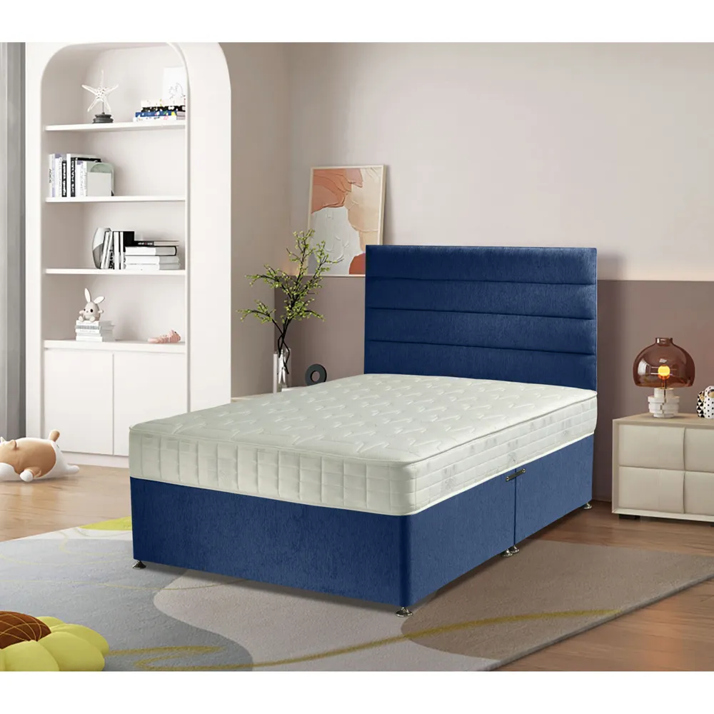 Dozer Double Divan Bed with Lined Headboard - Sapphire, Velvet