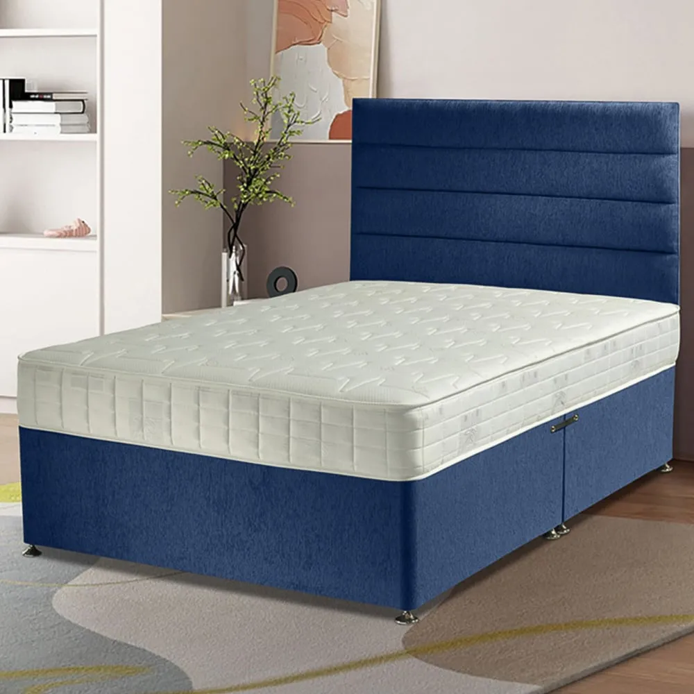 Dozer Double Divan Bed with Lined Headboard - Sapphire, Velvet