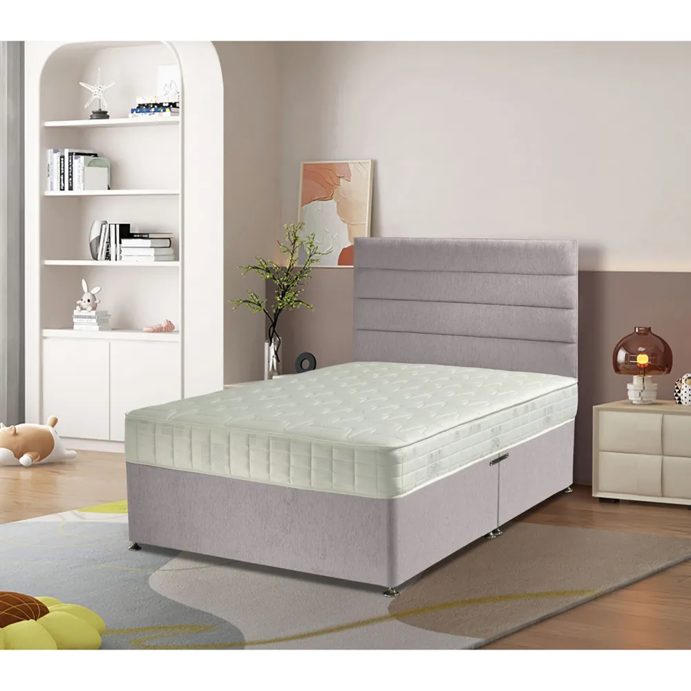 Dozer King Divan Bed with Lined Headboard - Silver, Velvet