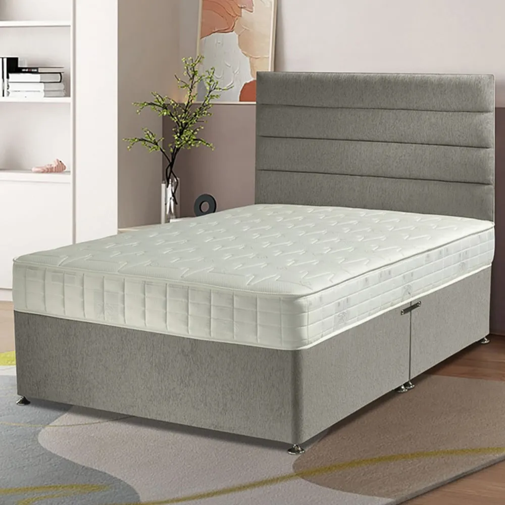 Dozer King Size Divan Bed with Lined Headboard - Grey, Velvet