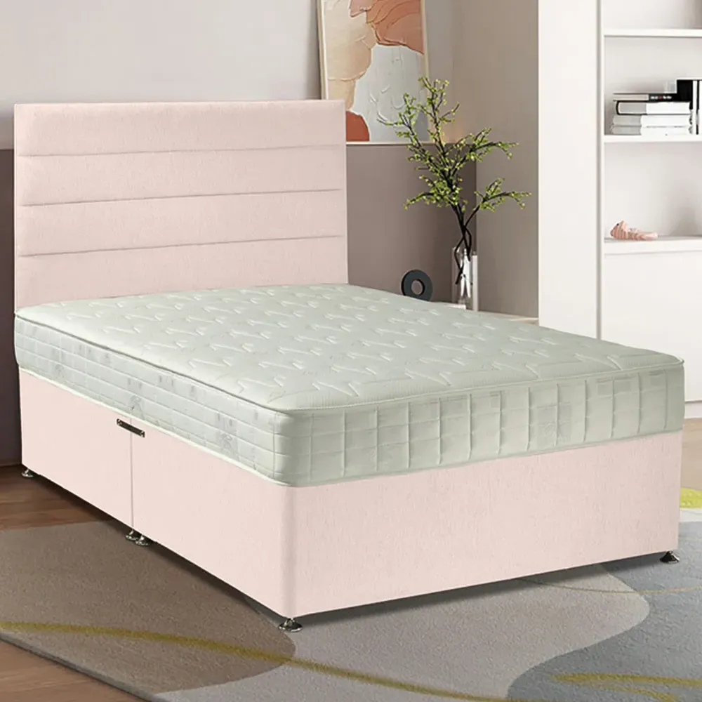 Dozer King Size Divan Bed with Lined Headboard - Pink, Velvet