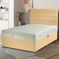 Dozer Single Divan Bed with Lined Headboard - Beige, Velvet