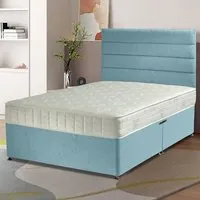 Dozer Small Double Divan Bed with Lined Headboard - Blue, Velvet