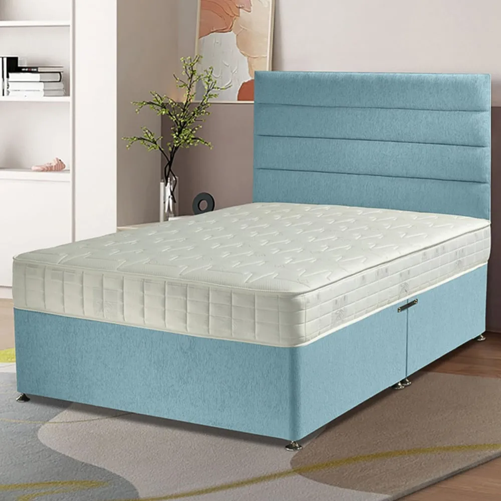 Dozer Small Double Divan Bed with Lined Headboard - Blue, Velvet