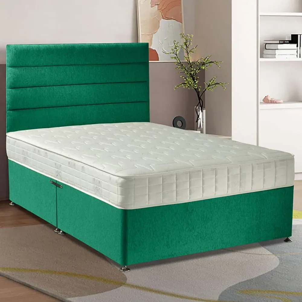 Dozer Small Double Divan Bed with Lined Headboard - Green, Velvet image