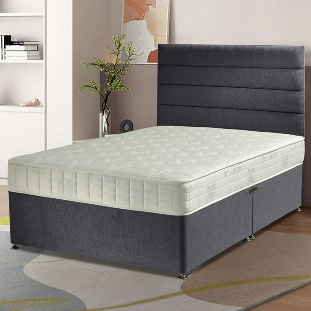 Dozer Small Double Divan Bed with Lined Headboard - Silver, Velvet