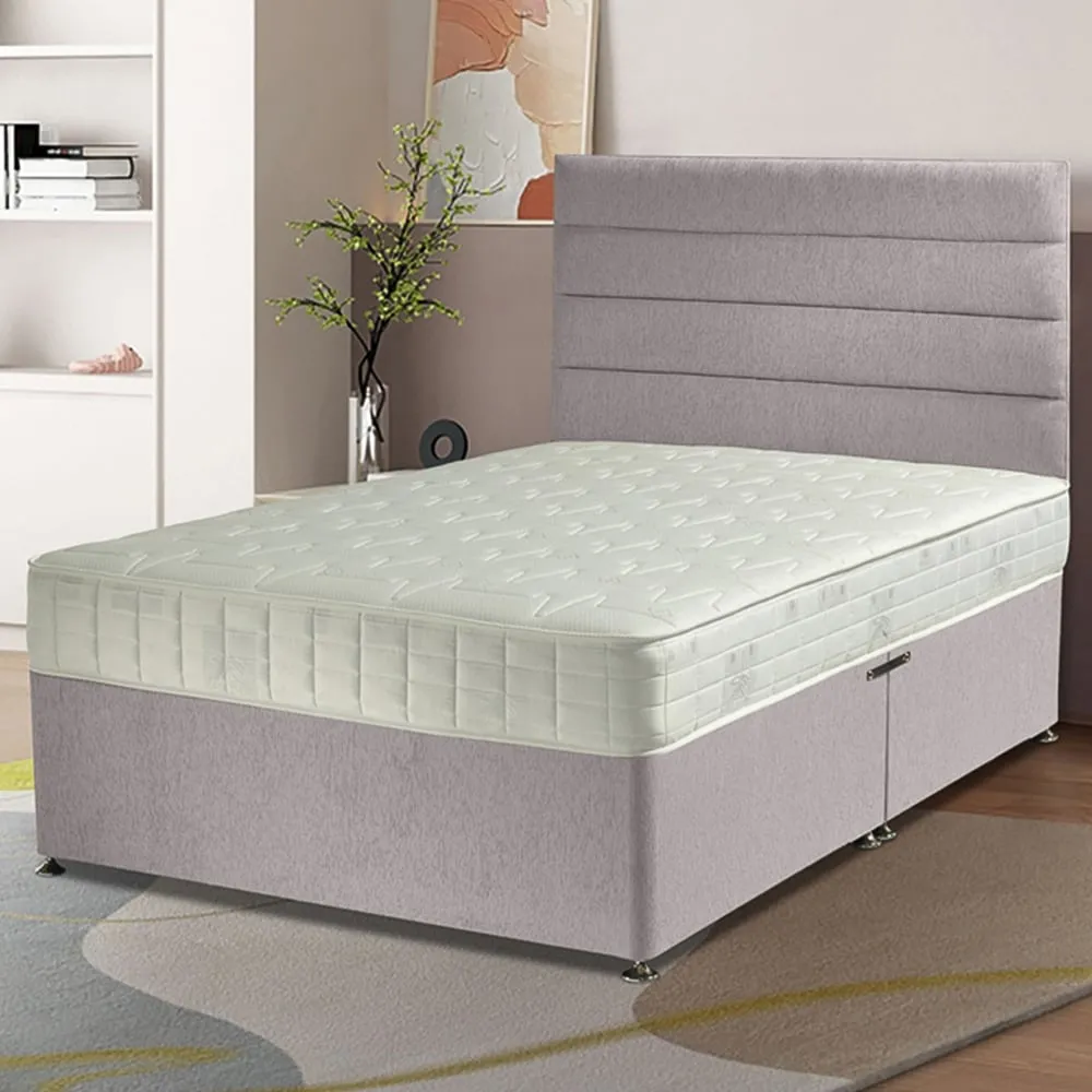 Dozer Small Double Divan Bed with Lined Headboard - Silver, Velvet