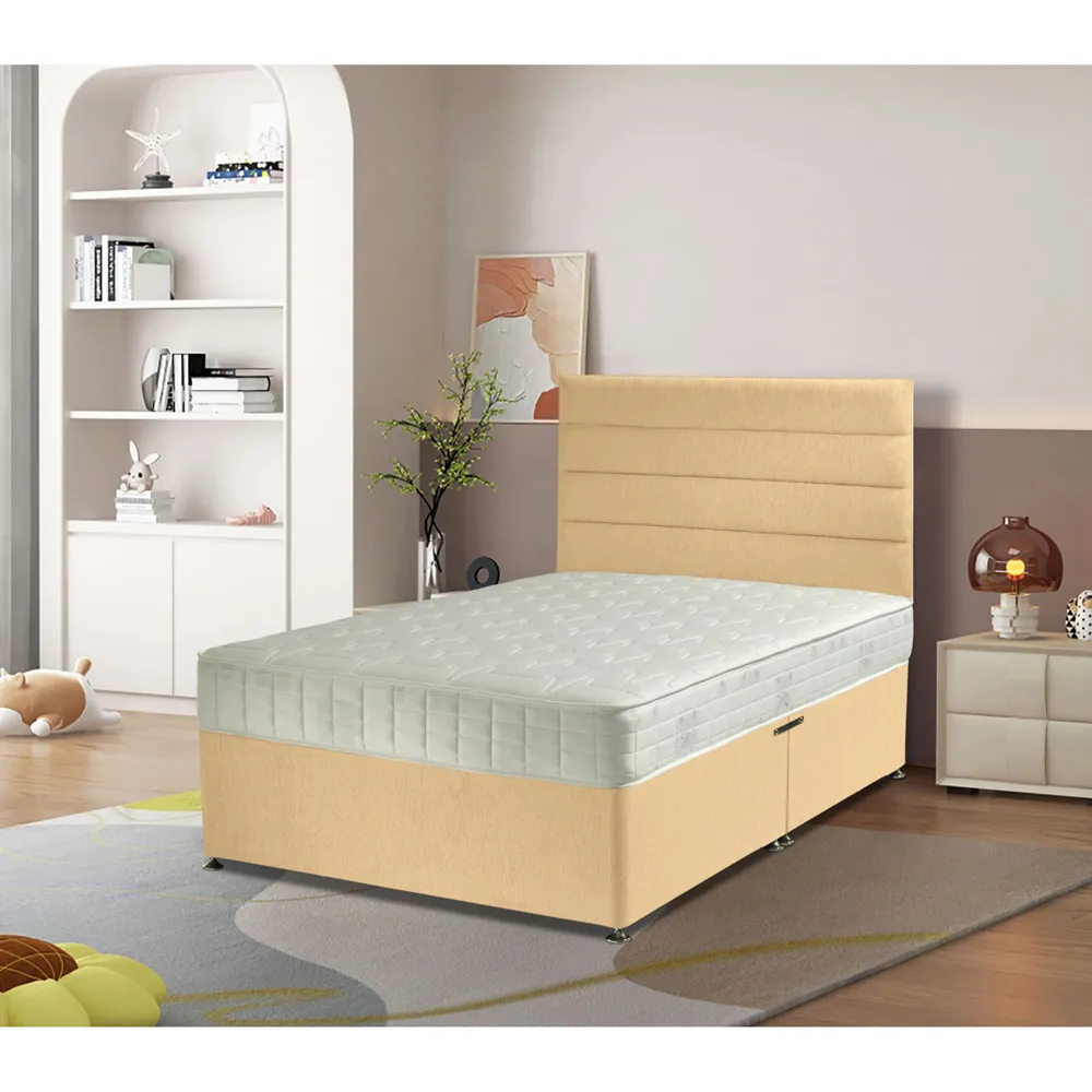 Dozer Super King Divan Bed with Lined Headboard - Beige, Velvet