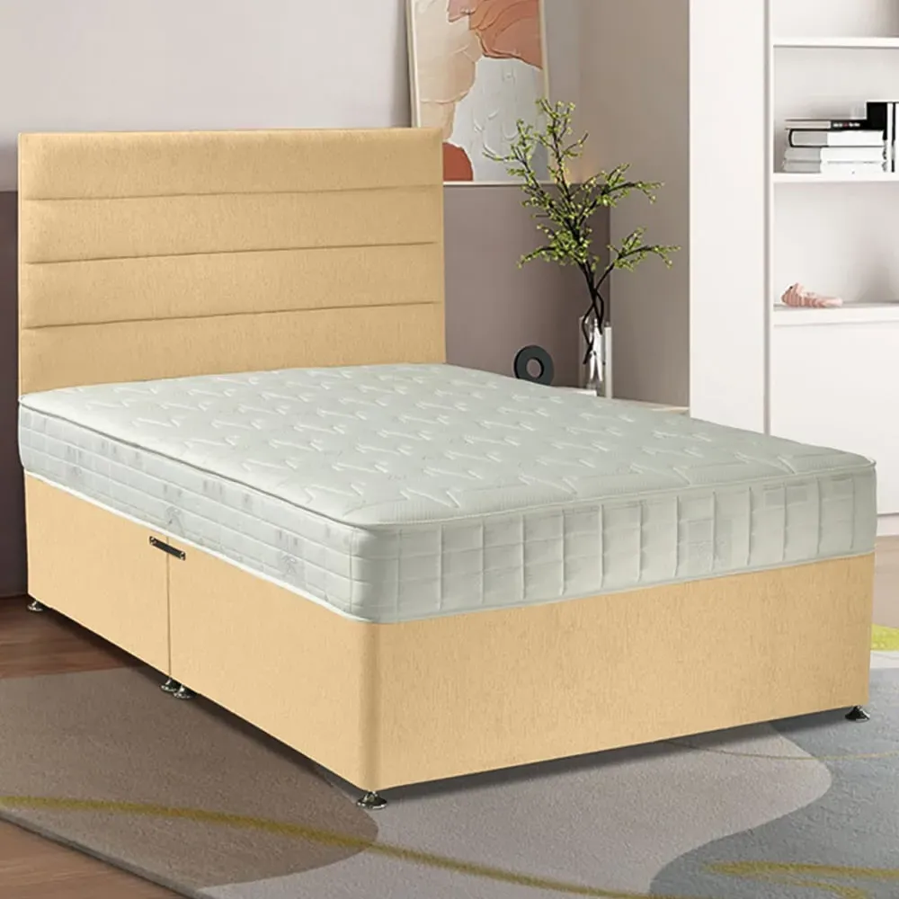 Dozer Super King Divan Bed with Lined Headboard - Beige, Velvet
