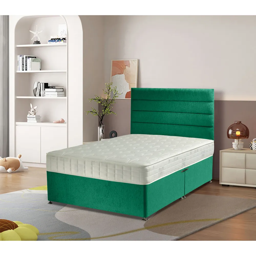 Dozer Super King Divan Bed with Lined Headboard - Green, Velvet