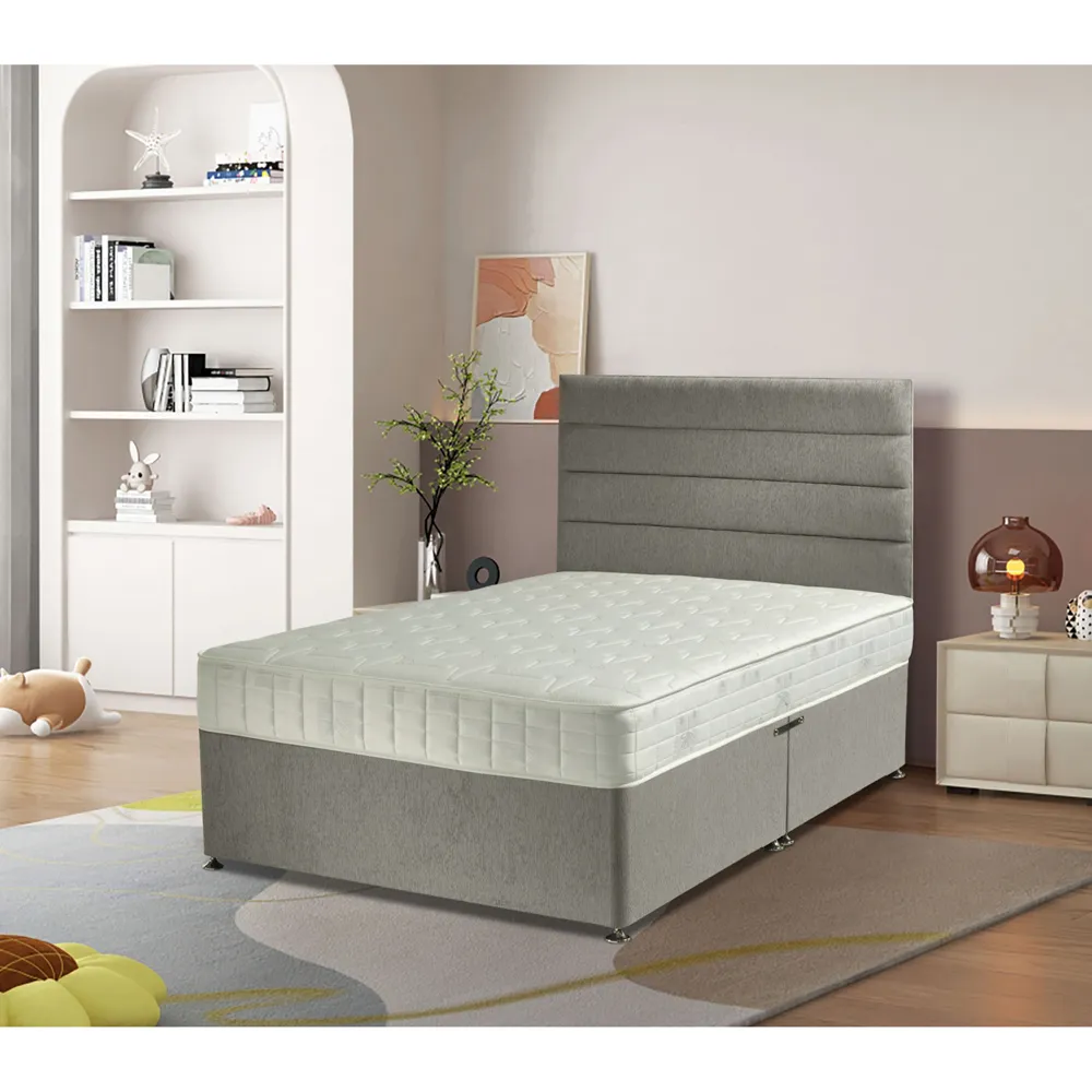 Dozer Super King Divan Bed with Lined Headboard - Grey, Velvet