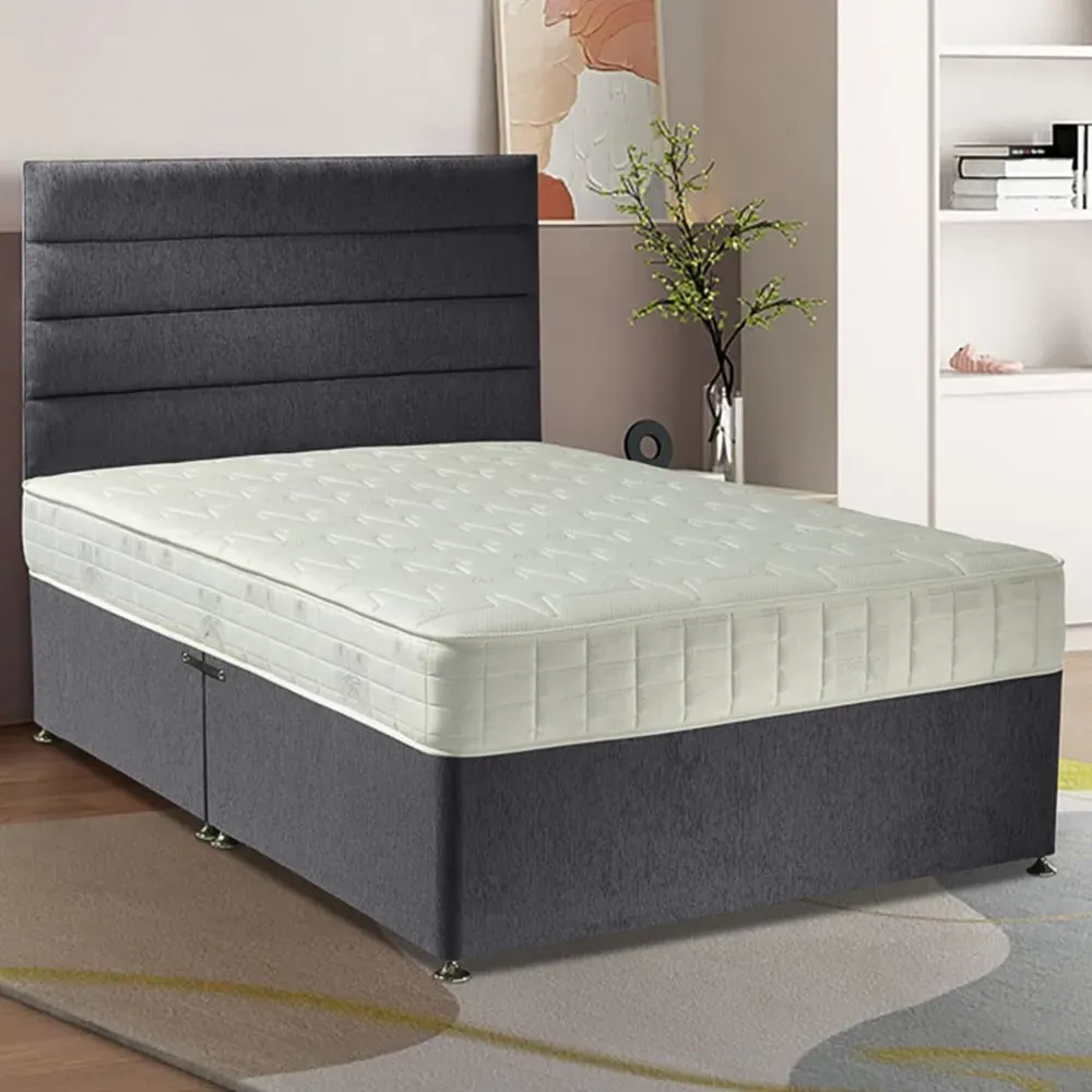 Dozer Super King Divan Bed with Lined Headboard - Silver, Velvet