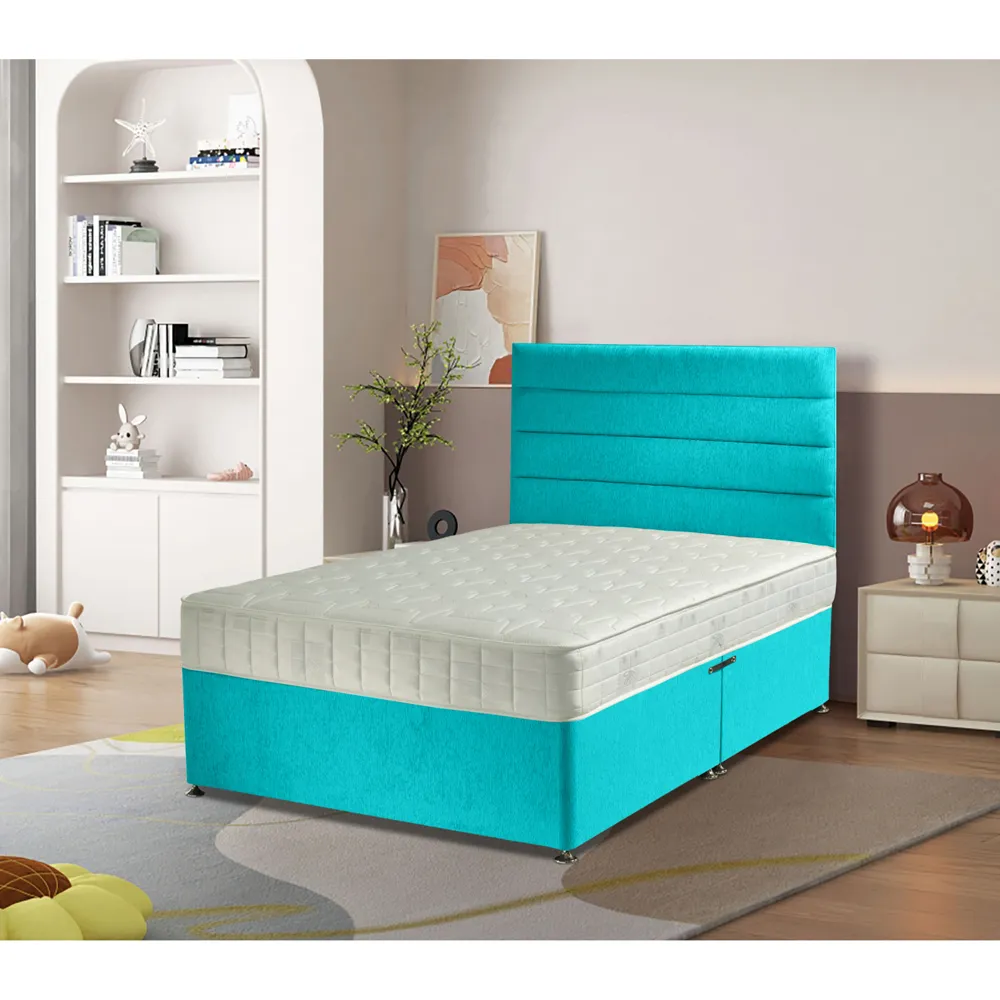 Dozer Super King Divan Bed with Lined Headboard - Teal, Velvet