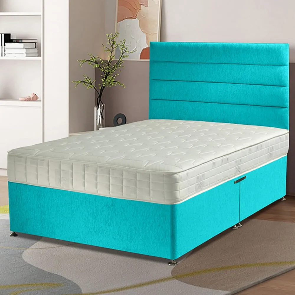 Dozer Super King Divan Bed with Lined Headboard - Teal, Velvet