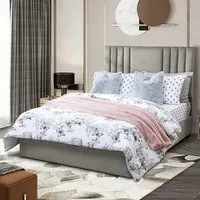 Dreamer Double Divan Bed with Lined Headboard - Grey