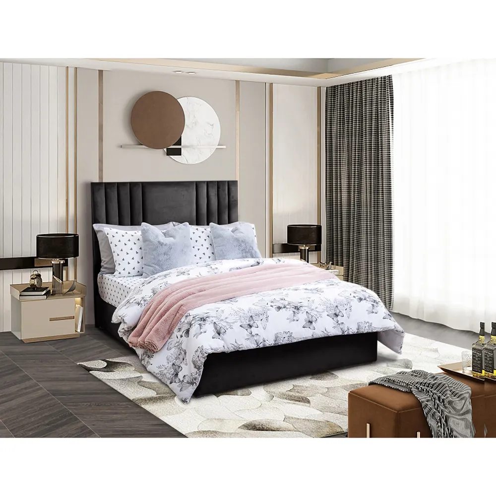 Dreamer King Size Divan Bed with Lined Headboard - Black