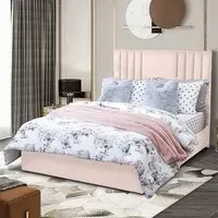 Dreamer King Size Divan Bed with Lined Headboard - Blush
