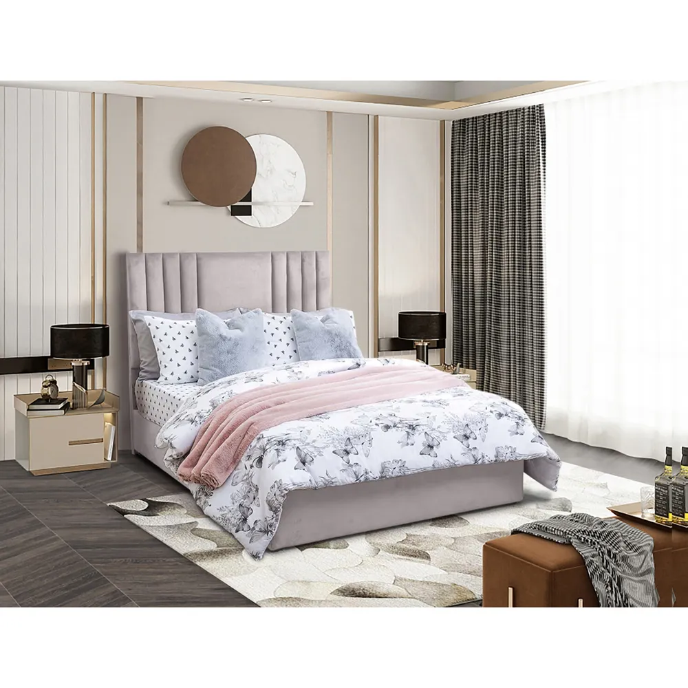 Dreamer King Size Divan Bed with Lined Headboard - Silver