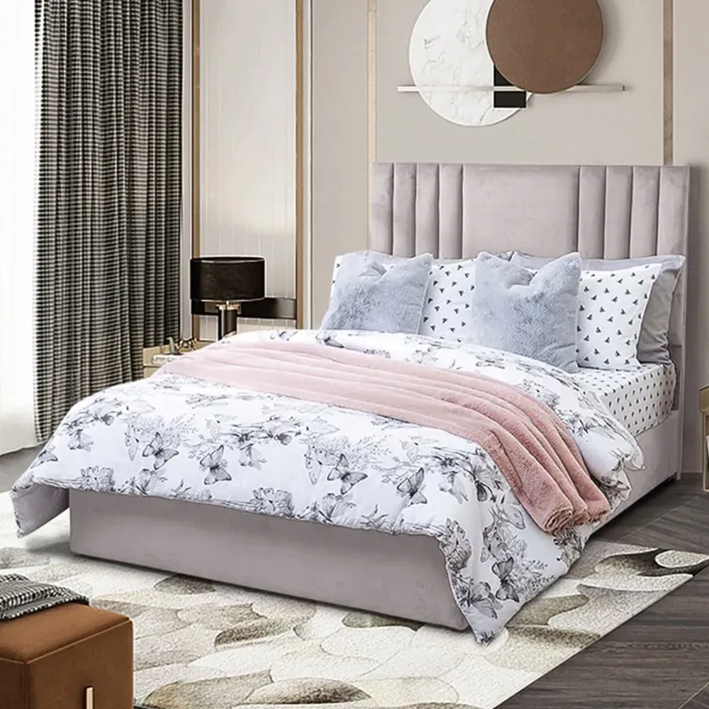 Dreamer King Size Divan Bed with Lined Headboard - Silver