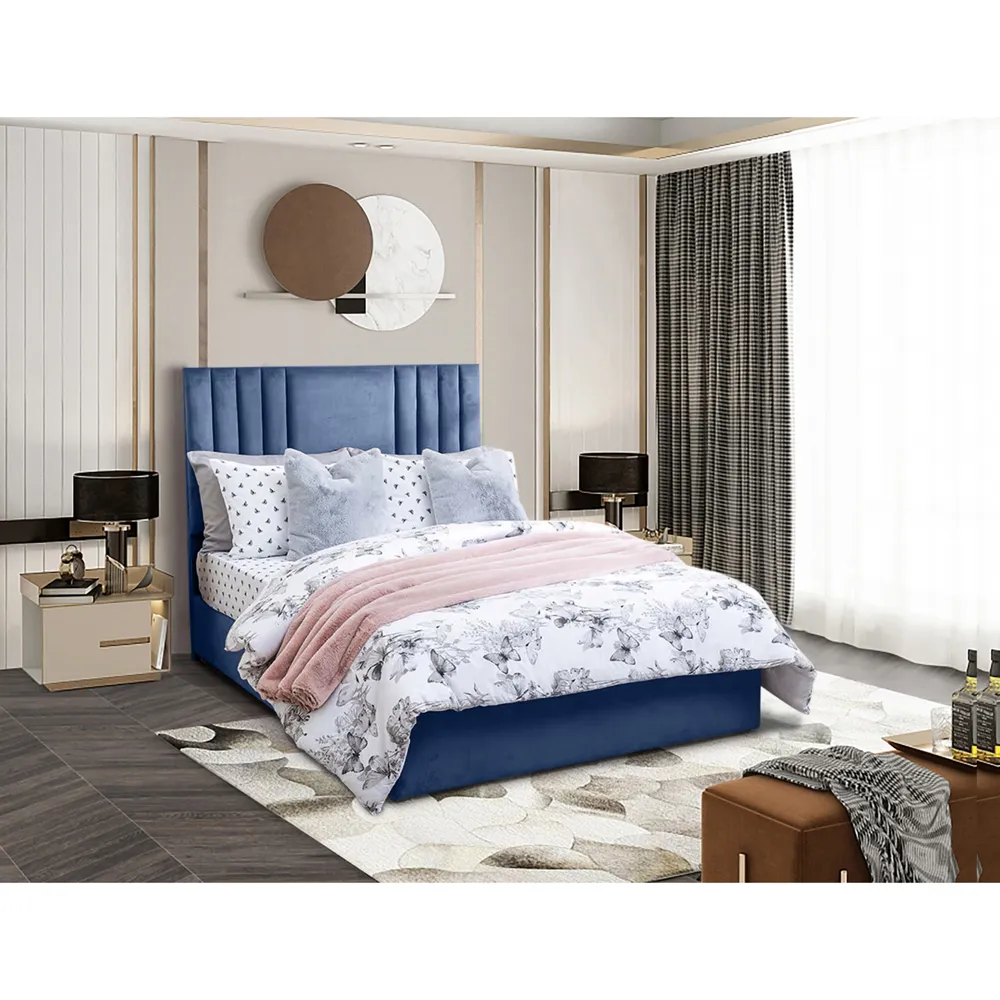 Dreamer Single Divan Bed with Lined Headboard - Blue