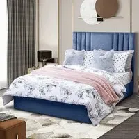Dreamer Single Divan Bed with Lined Headboard - Blue