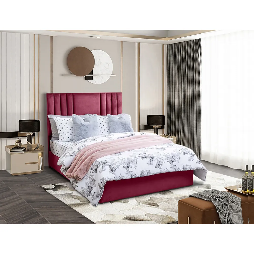 Dreamer Single Divan Bed with Lined Headboard - Maroon
