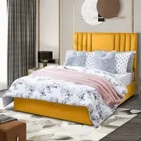 Dreamer Small Double Divan Bed with Lined Headboard - Mustard