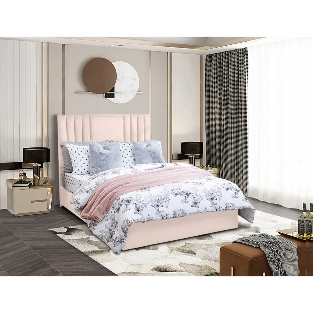 Dreamer Small Double Divan Bed with Lined Headboard - Pink