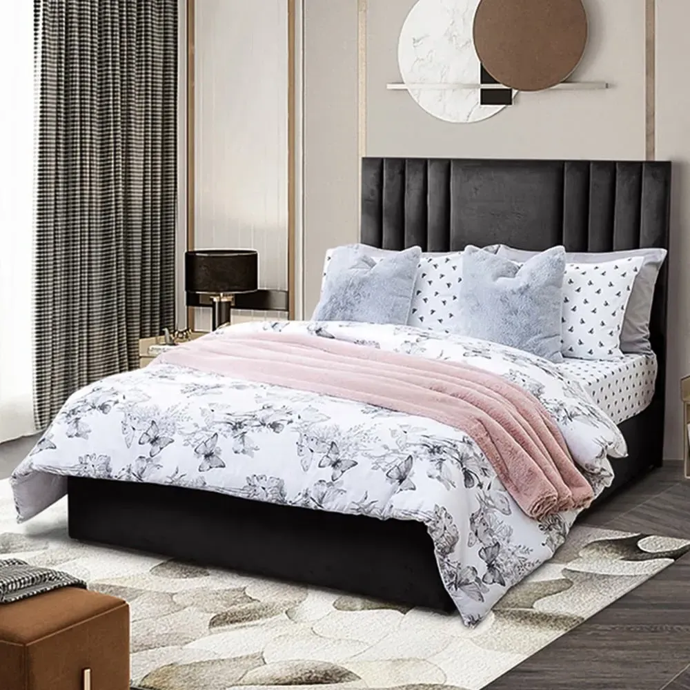 Dreamer Super King Size Divan Bed with Lined Headboard - Black