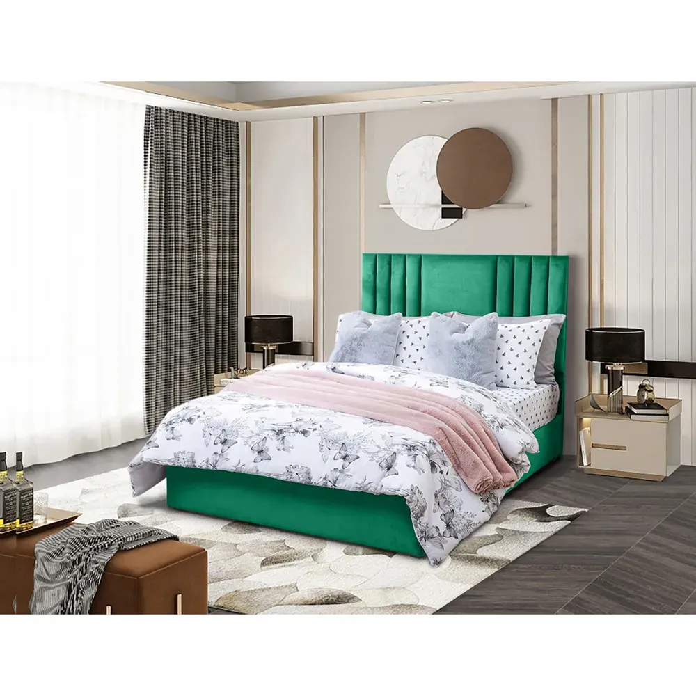 Dreamer Super King Size Divan Bed with Lined Headboard - Green