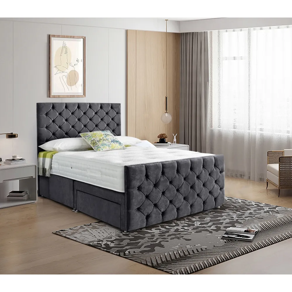 Dreamscape Double Divan Bed with Storage - Silver, Velvet