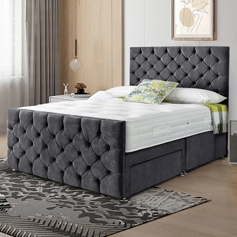 Dreamscape Double Divan Bed with Storage - Silver, Velvet