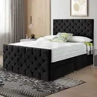 Dreamscape King Size Divan Bed with Storage - Black, Velvet
