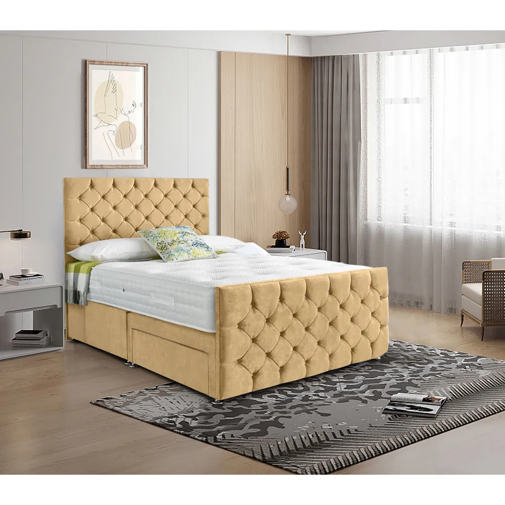 Dreamscape King Size Divan Bed with Storage - Cream, Velvet