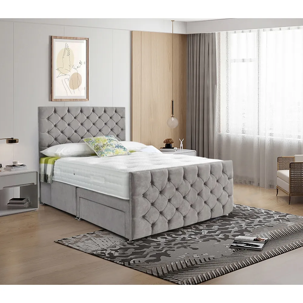 Dreamscape King Size Divan Bed with Storage - Silver, Velvet