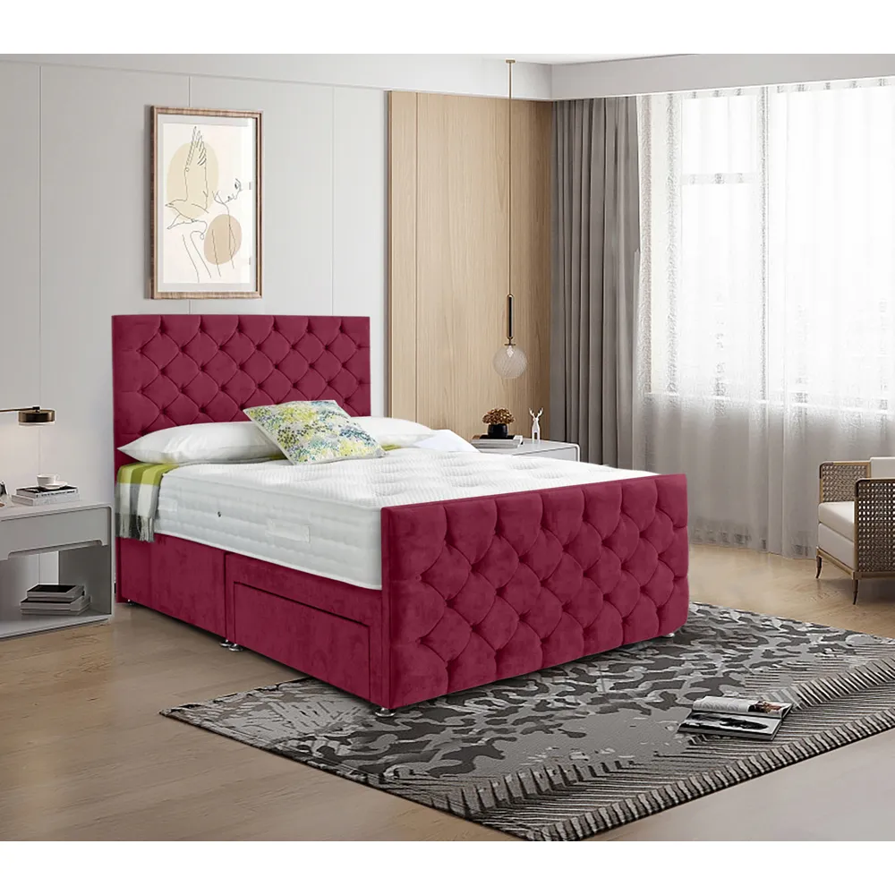 Dreamscape Single Divan Bed with Storage - Maroon, Velvet