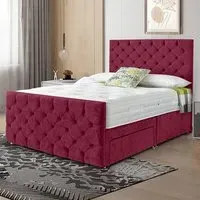 Dreamscape Single Divan Bed with Storage - Maroon, Velvet