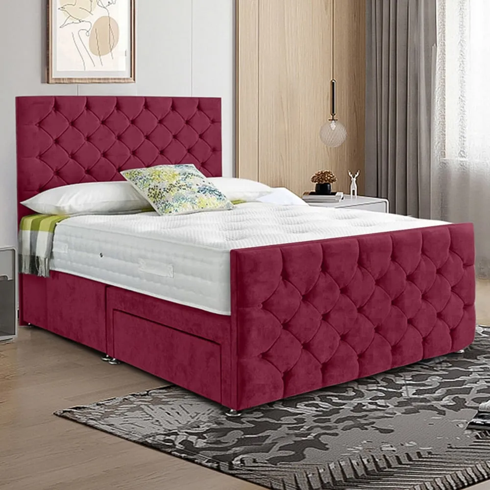 Dreamscape Single Divan Bed with Storage - Maroon, Velvet