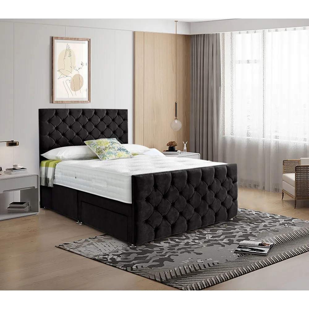 Dreamscape Small Double Divan Bed with Storage - Black, Velvet