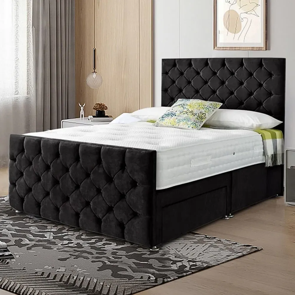 Dreamscape Small Double Divan Bed with Storage - Black, Velvet