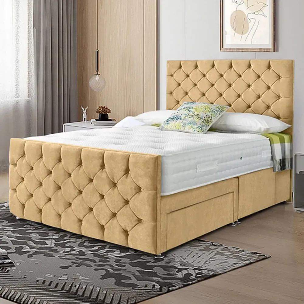 Dreamscape Small Double Divan Bed with Storage - Cream, Velvet