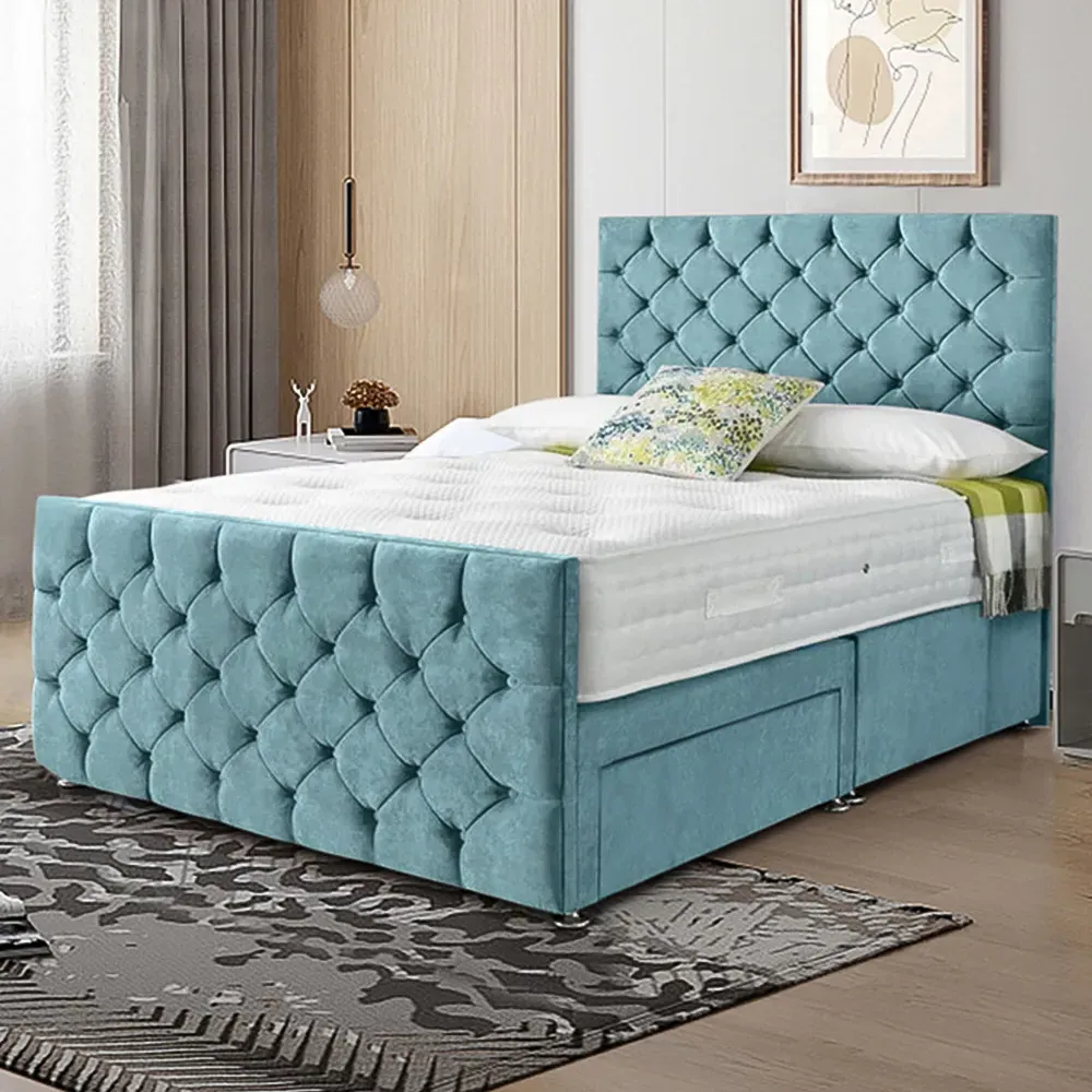 Dreamscape Small Double Divan Bed with Storage - Duck Egg, Velvet