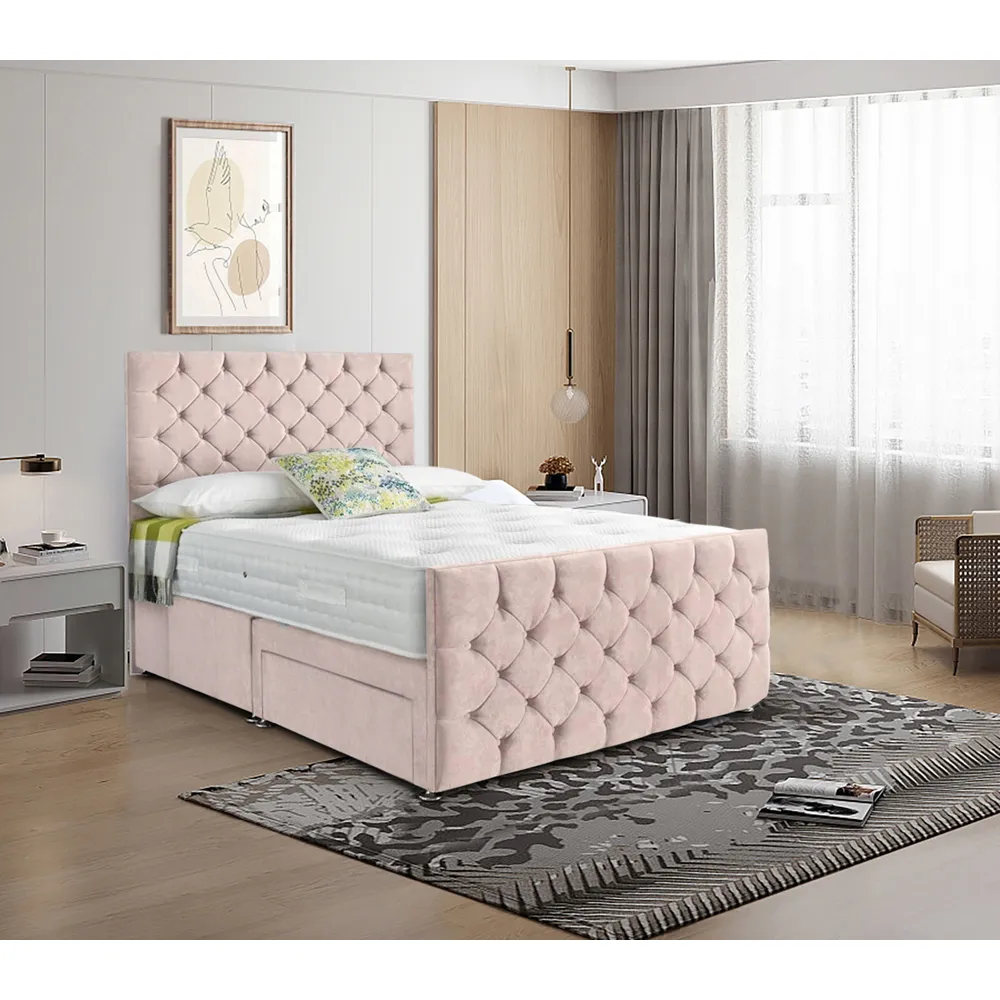 Dreamscape Small Double Divan Bed with Storage - Pink, Velvet