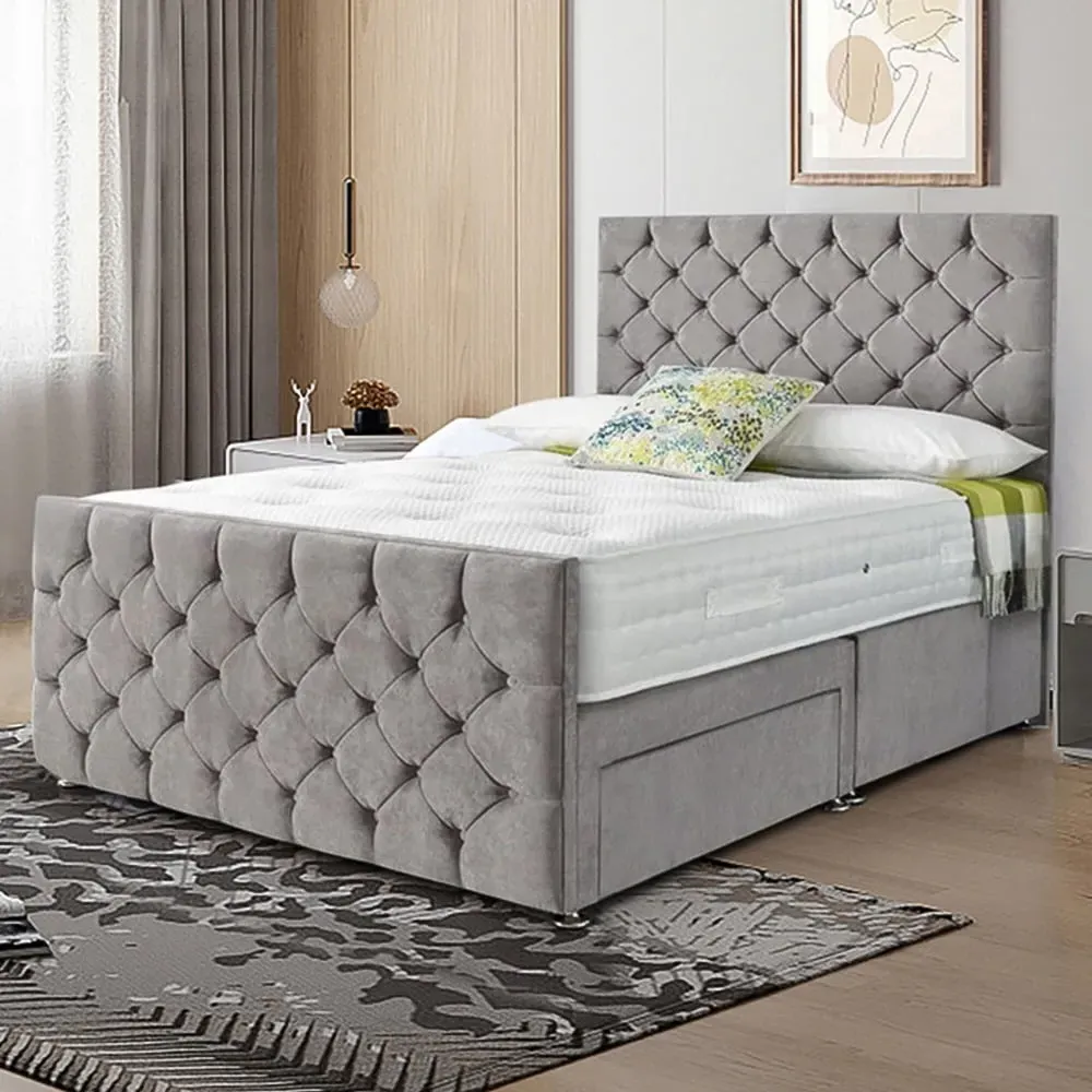 Dreamscape Small Double Divan Bed with Storage - Silver, Velvet