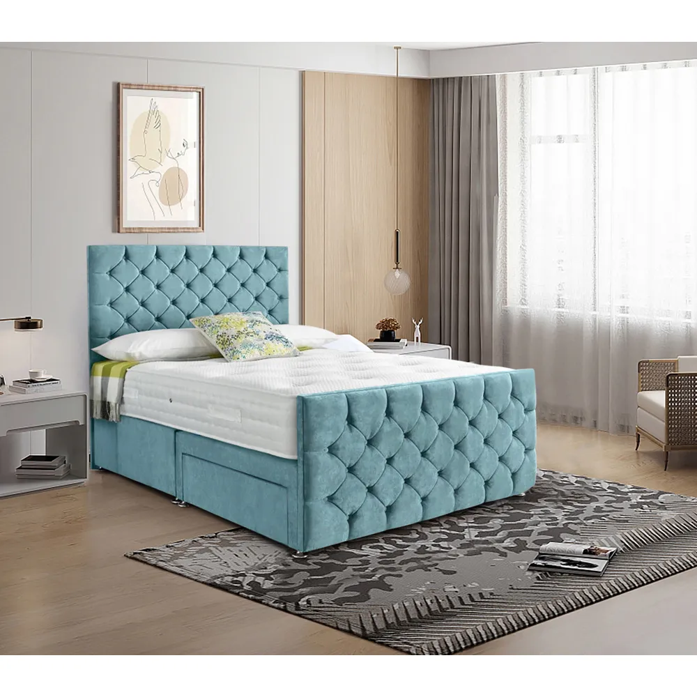Dreamscape Super King Divan Bed with Storage - Duck Egg, Velvet