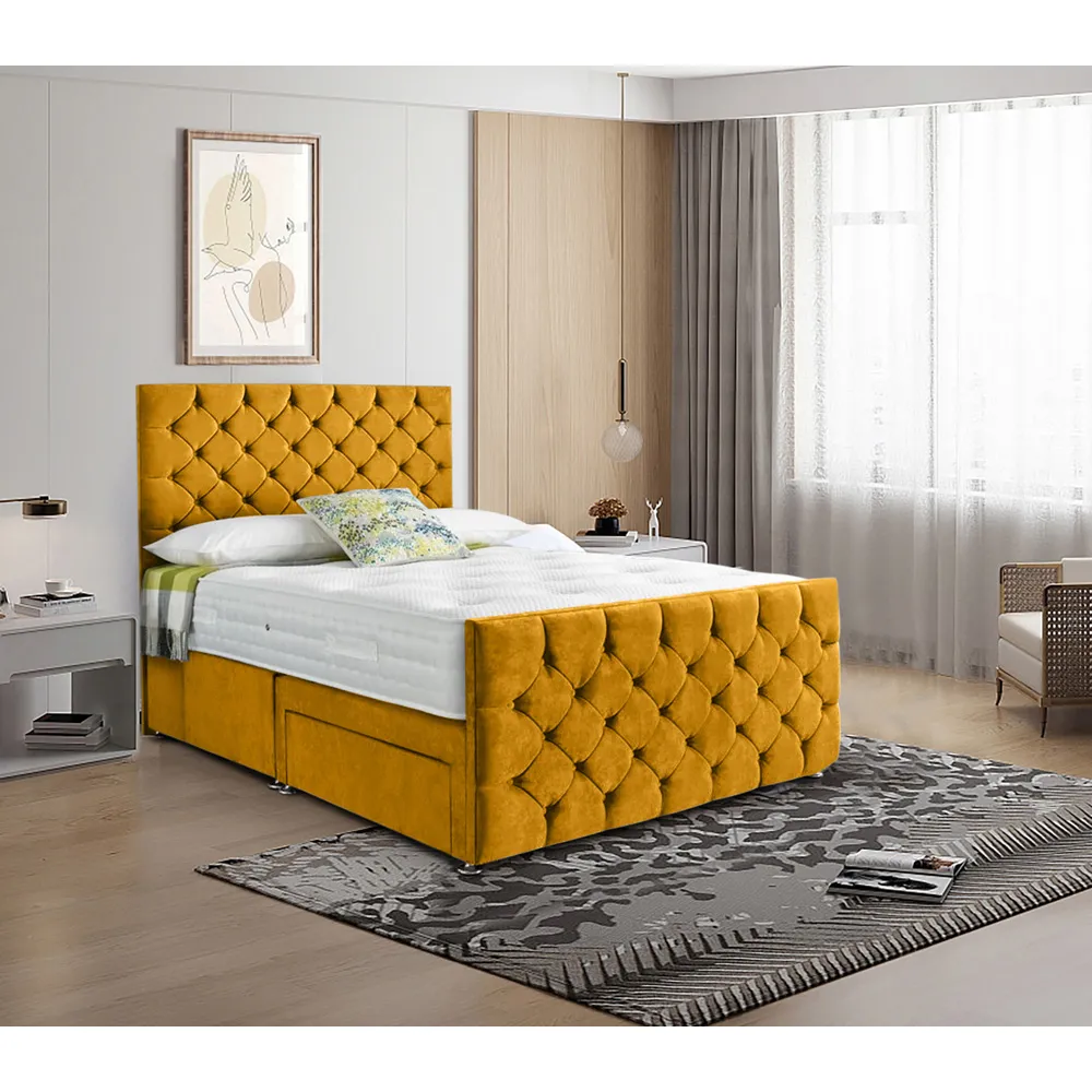 Dreamscape Super King Size Divan Bed with Storage - Mustard, Velvet